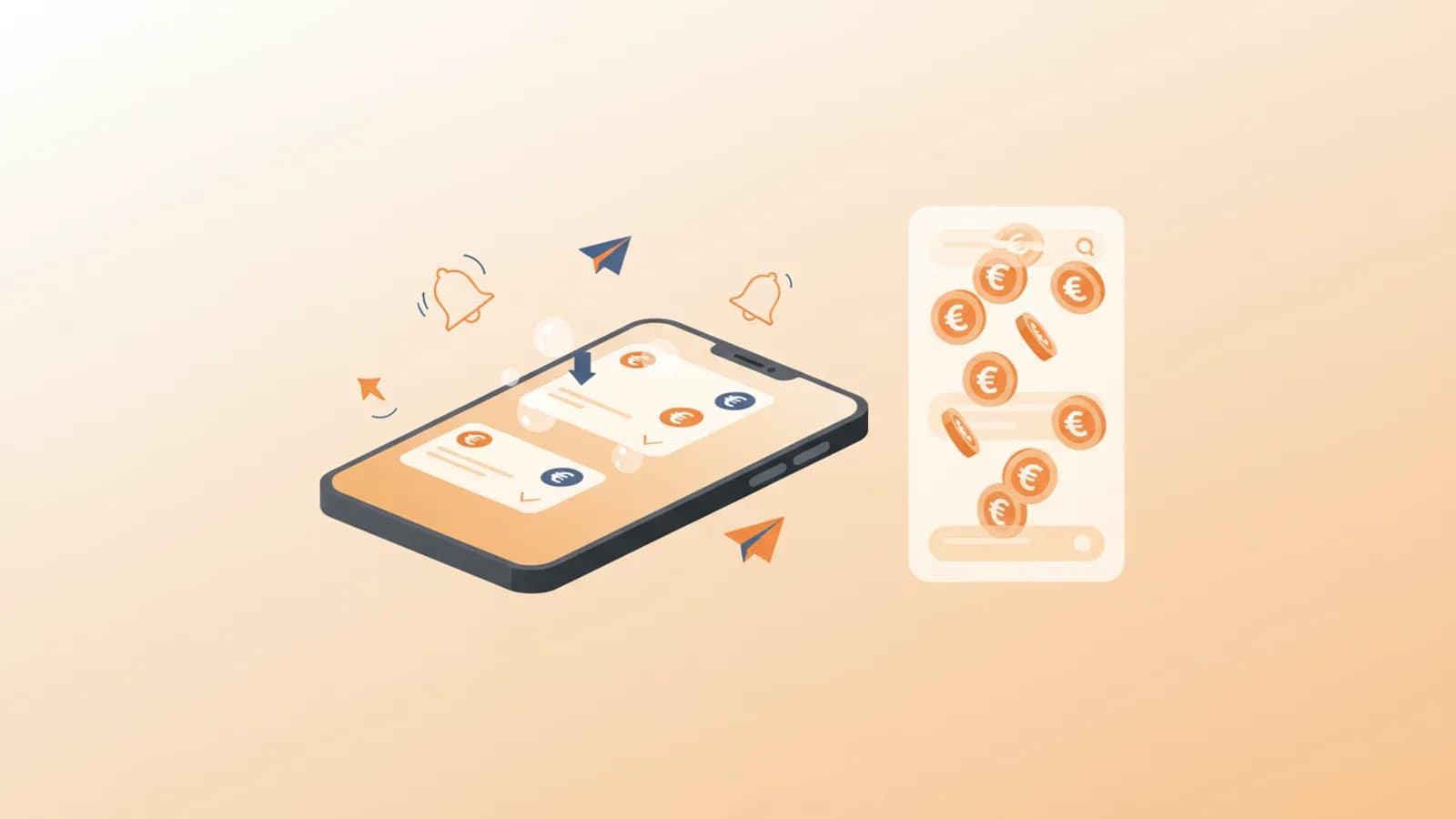 Téléphone avec des notifications de baisses de prix sur fond colore