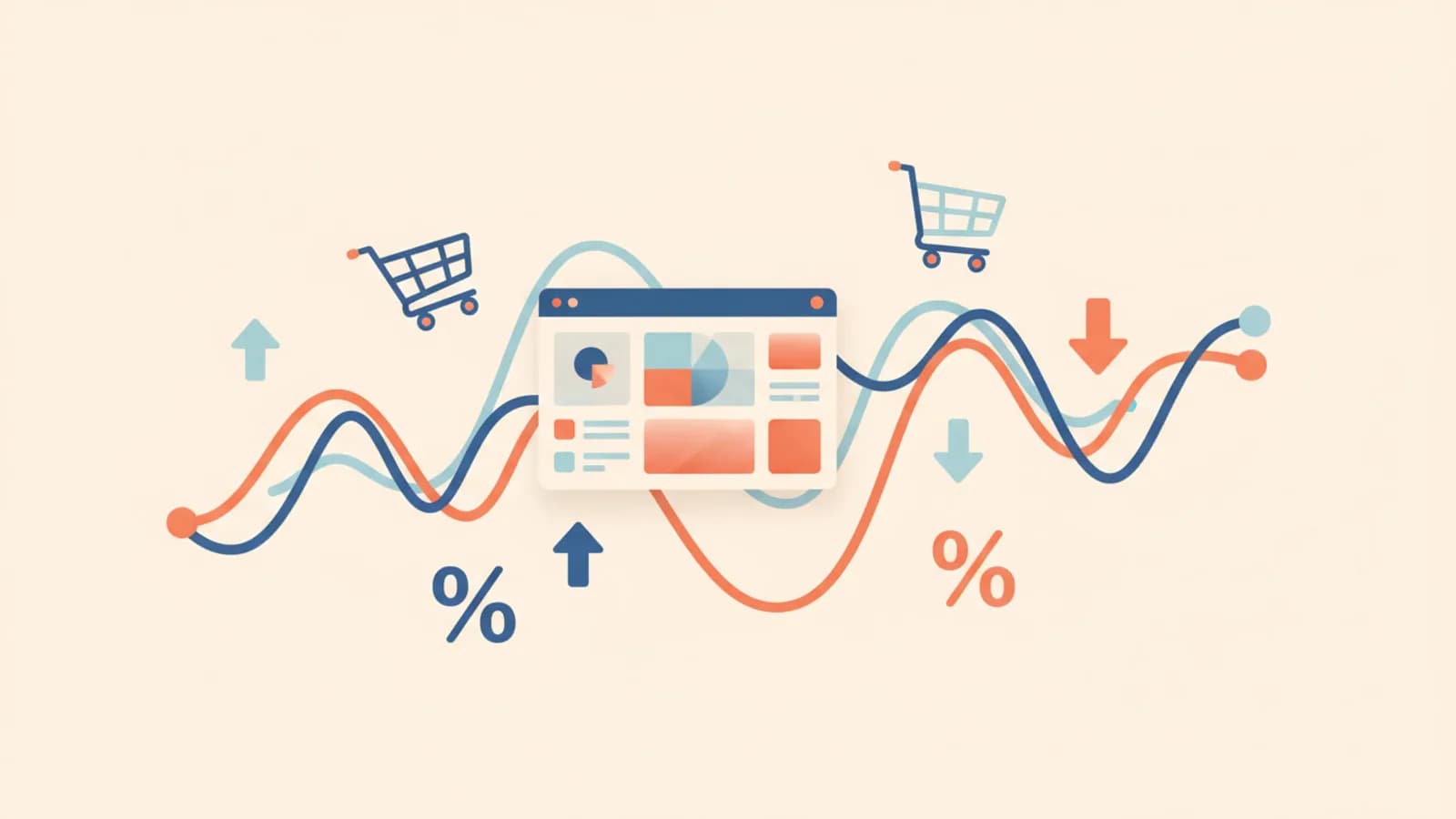 Illustration de courbes de prix fluctuantes avec des flèches montantes et descendantes