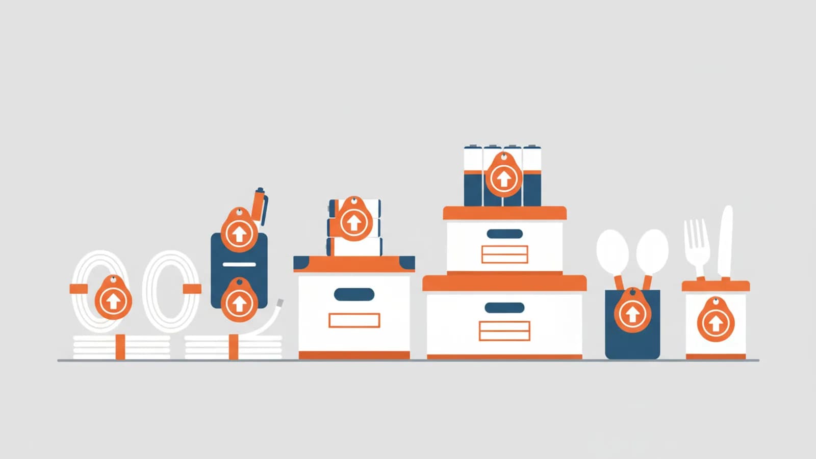 Produits Amazon Basics disposés sur un bureau avec câbles piles et accessoires