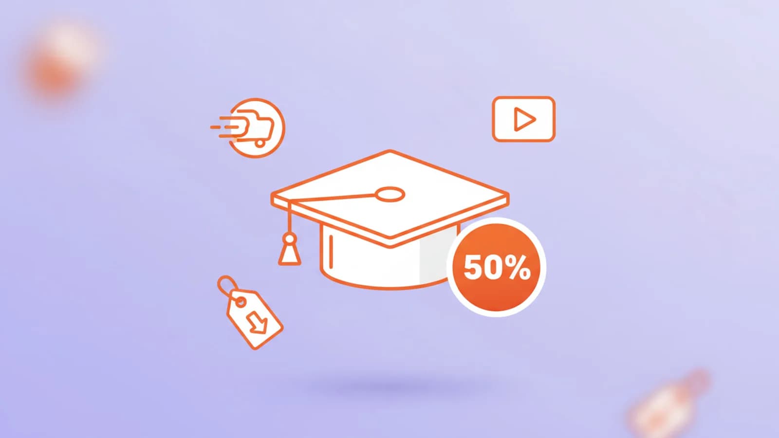 Chapeau d'étudiant avec des icônes de livraison et de réduction autour