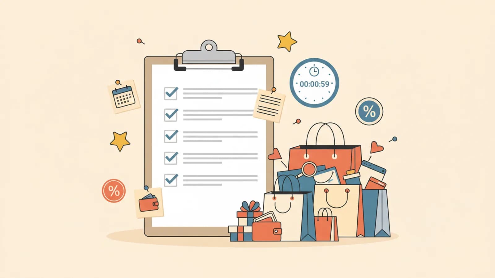 Checklist de préparation pour le Black Friday 2026 avec calendrier et sacs