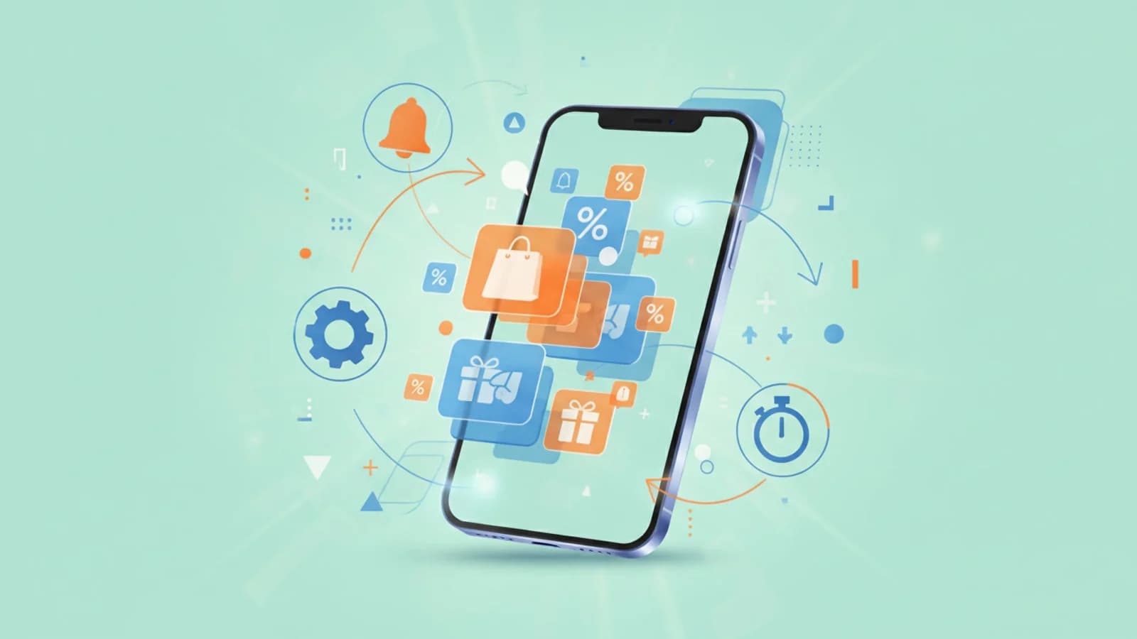 Smartphone avec des notifications de deals et des paramètres de configuration