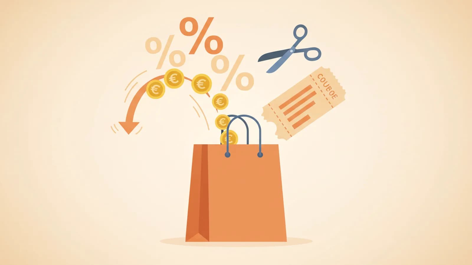 Pièces de monnaie empilees avec fleches de retour et étiquettes de réduction