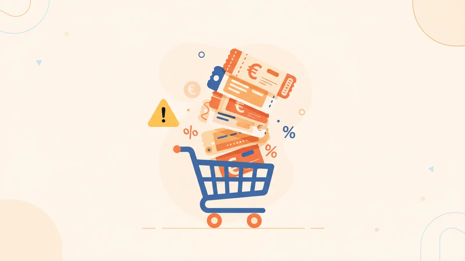 Coupons de réduction empiles avec un panier et des symboles euros