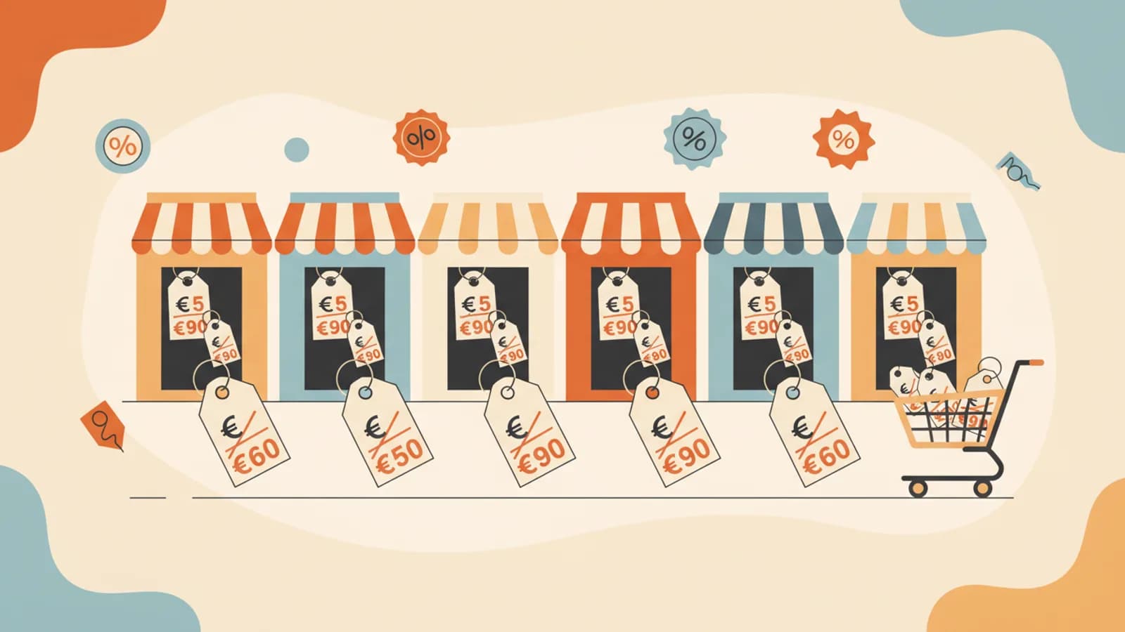 Illustration de paniers en ligne avec des étiquettes de prix erronees sur plusieurs sites marchands