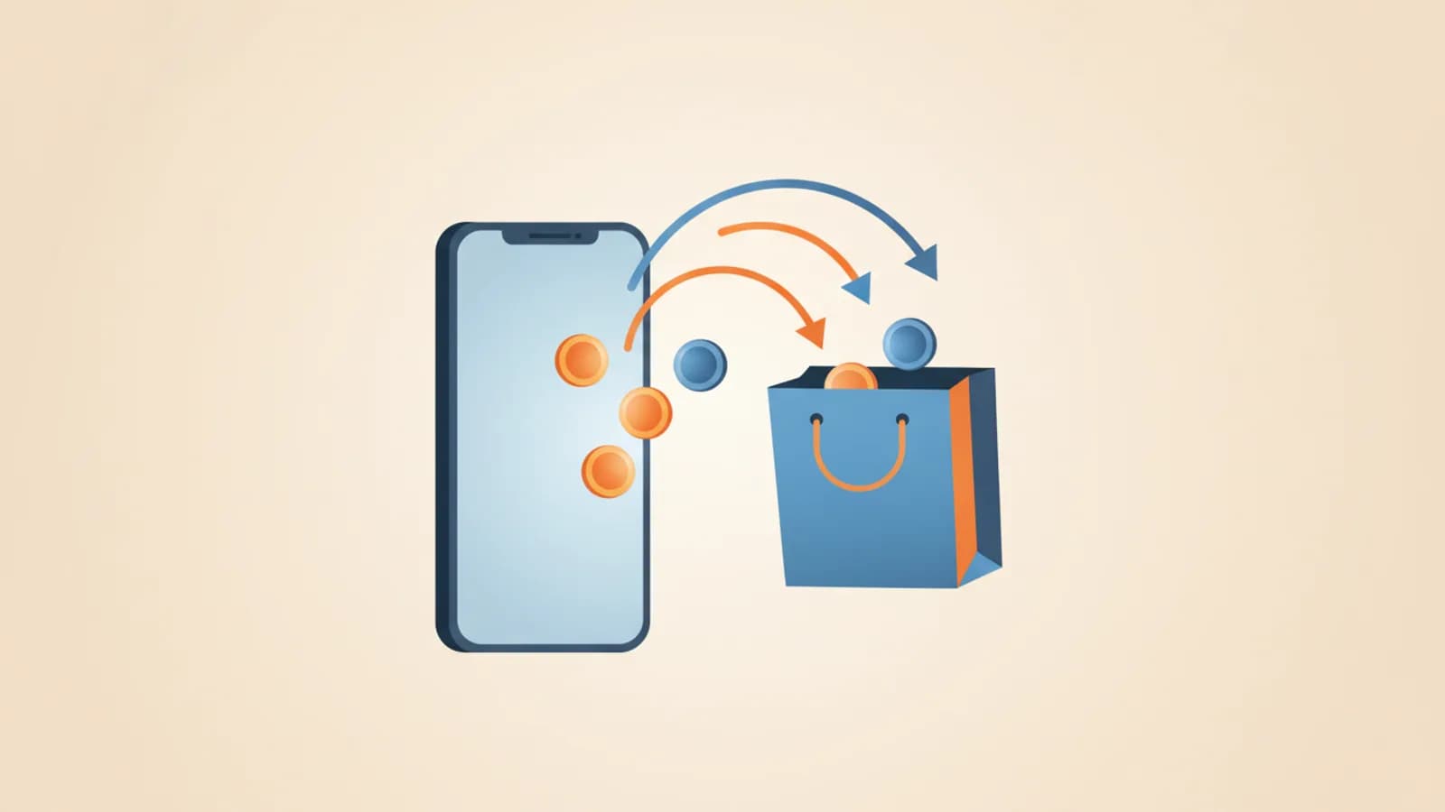 Smartphone avec des pièces et des fleches de remboursement autour