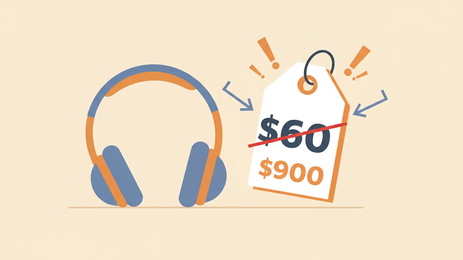 Illustration d'un casque audio avec une étiquette de prix barrée et un nouveau prix bas