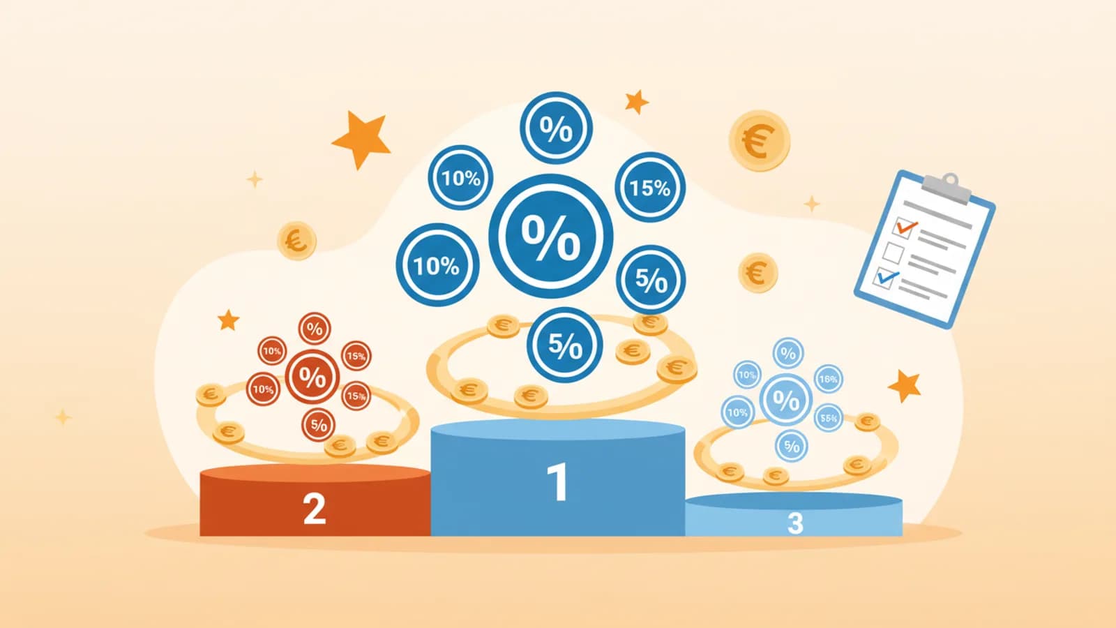 Balance avec des pièces de monnaie comparant différentes options de cashback