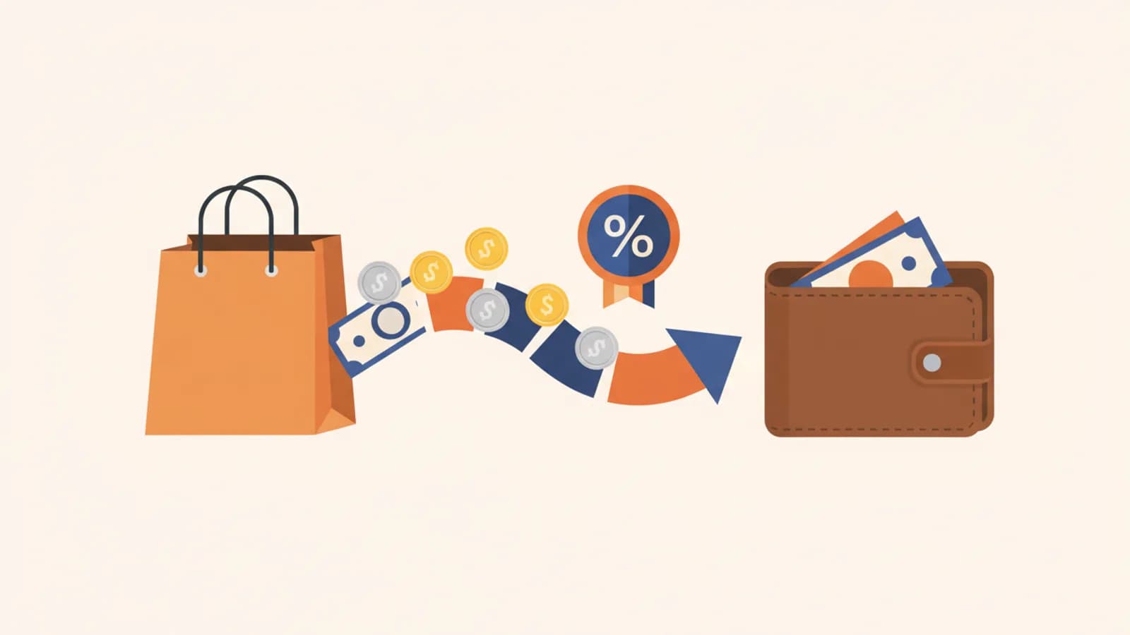 Illustration de pièces et billets qui reviennent vers un portefeuille