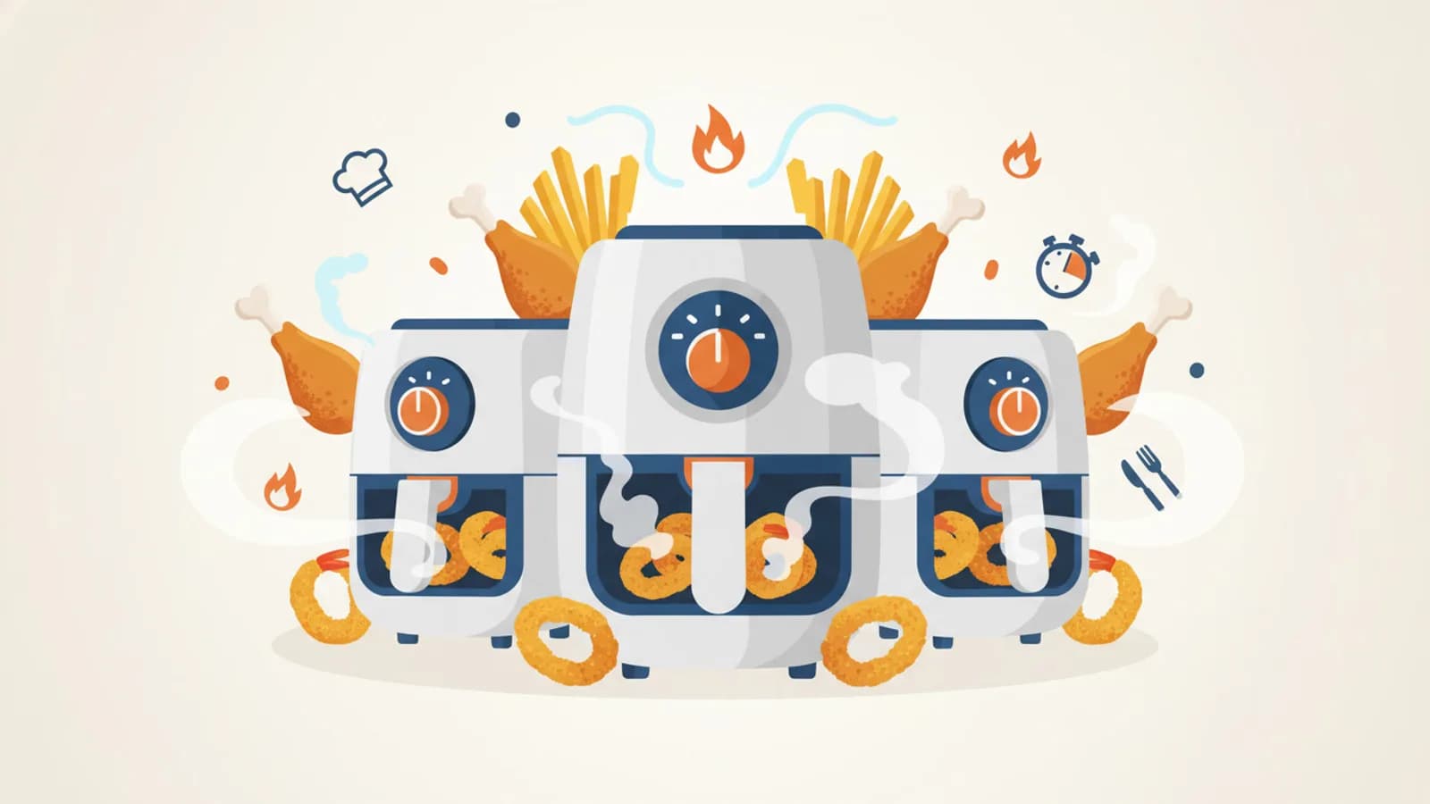 Illustration de friteuses à air chaud avec des aliments croustillants