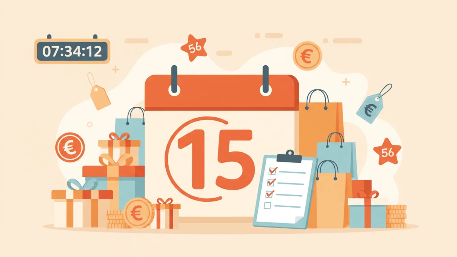 Calendrier de juillet avec icones de panier et étiquettes de prix