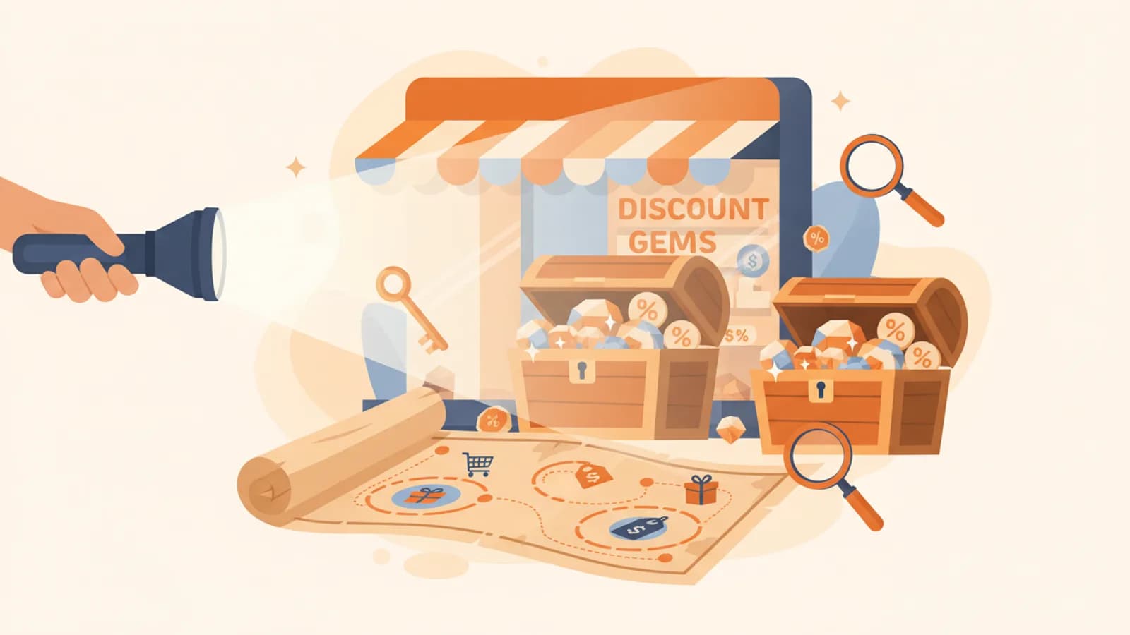 Carte au tresor sur une interface de marketplace avec sections revelees