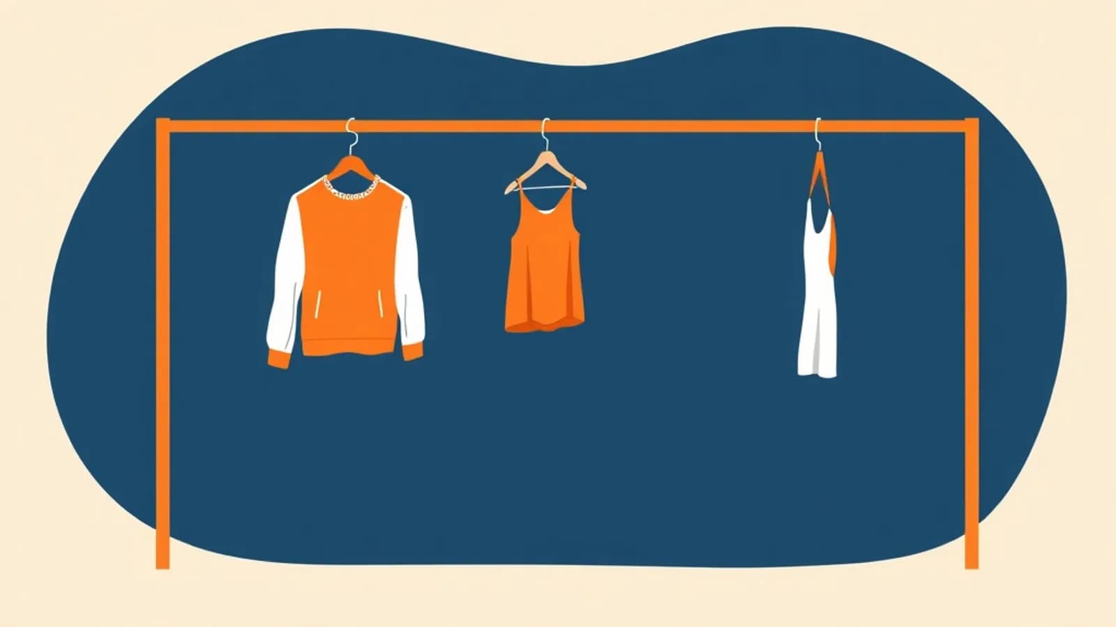 Portants de vetements colores avec des etiquettes de prix et des badges de réduction