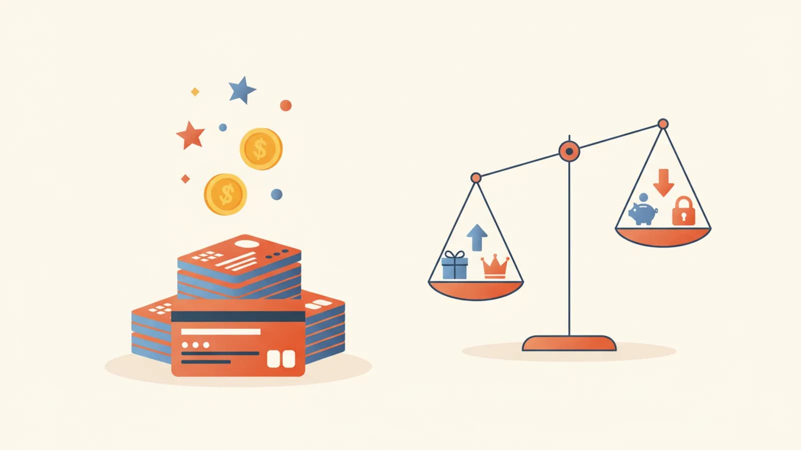 Cartes de fidélité empilees avec des pièces et un pourcentage de réduction